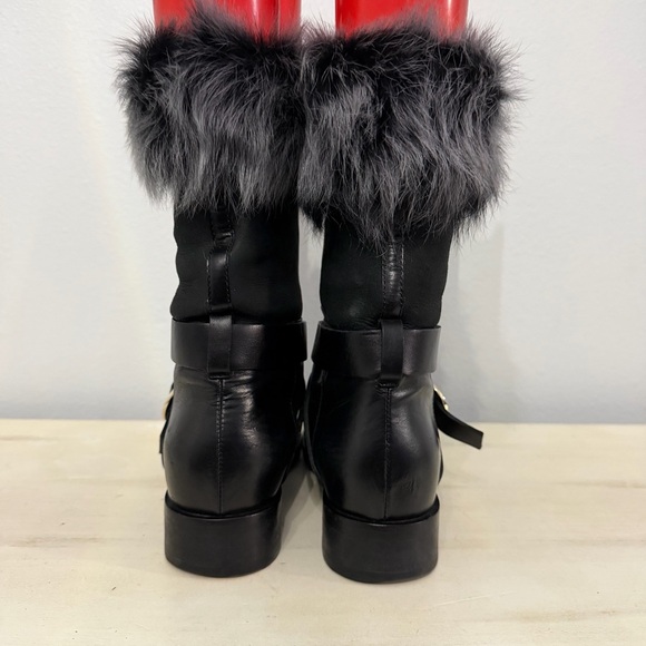 Pollini Black Leather Boots With Gray Fur Trim Size 36 - Picture 7 of 10